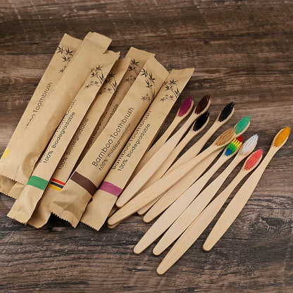 Brosses à Dents en Bambou — Lot de 10 | Poils Doux & Éco-Responsable | Vie Essentielle