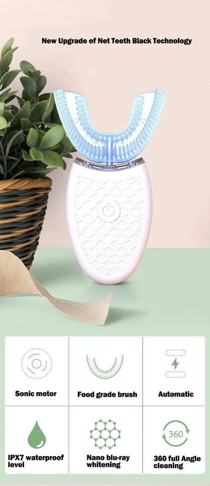 Brosse à dents électrique sonique intelligente à tête en silicone, Type U, 360 degrés, Charge USB automatique, étanche