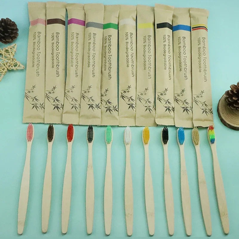 Brosses à Dents en Bambou — Lot de 10 | Poils Doux & Éco-Responsable | Vie Essentielle