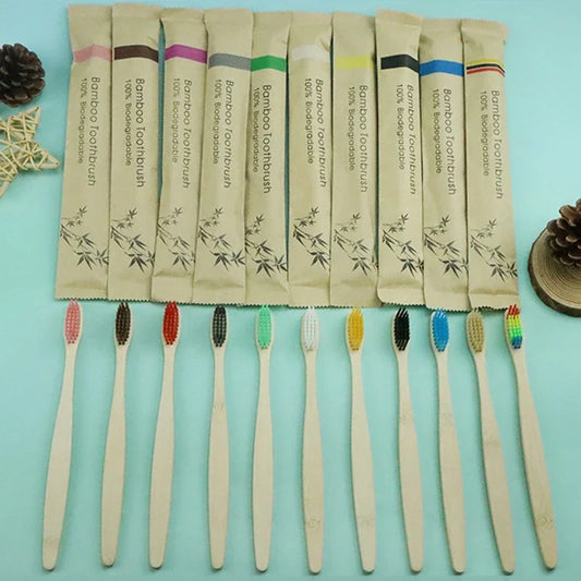 Brosses à Dents en Bambou — Lot de 10 | Poils Doux & Éco-Responsable | Vie Essentielle
