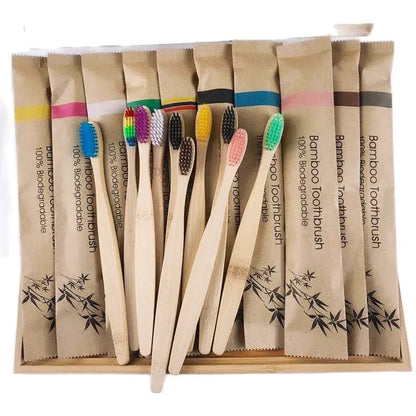 Brosses à Dents en Bambou — Lot de 10 | Poils Doux & Éco-Responsable | Vie Essentielle