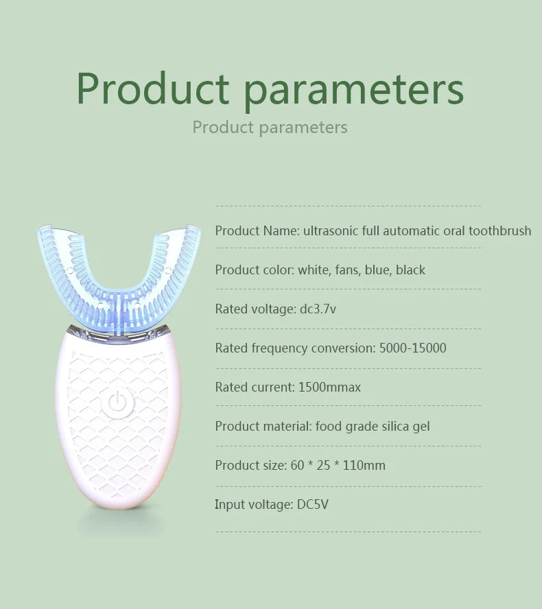 Brosse à dents intelligente de Type U, sonique électrique automatique à 360 degrés, avec Charge USB, tête en silicone étanche pour les soins buccaux